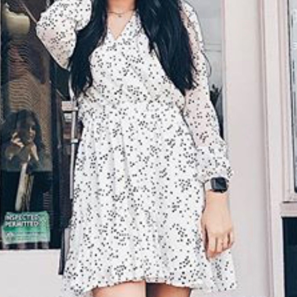 White pattern dress from Macy’s.